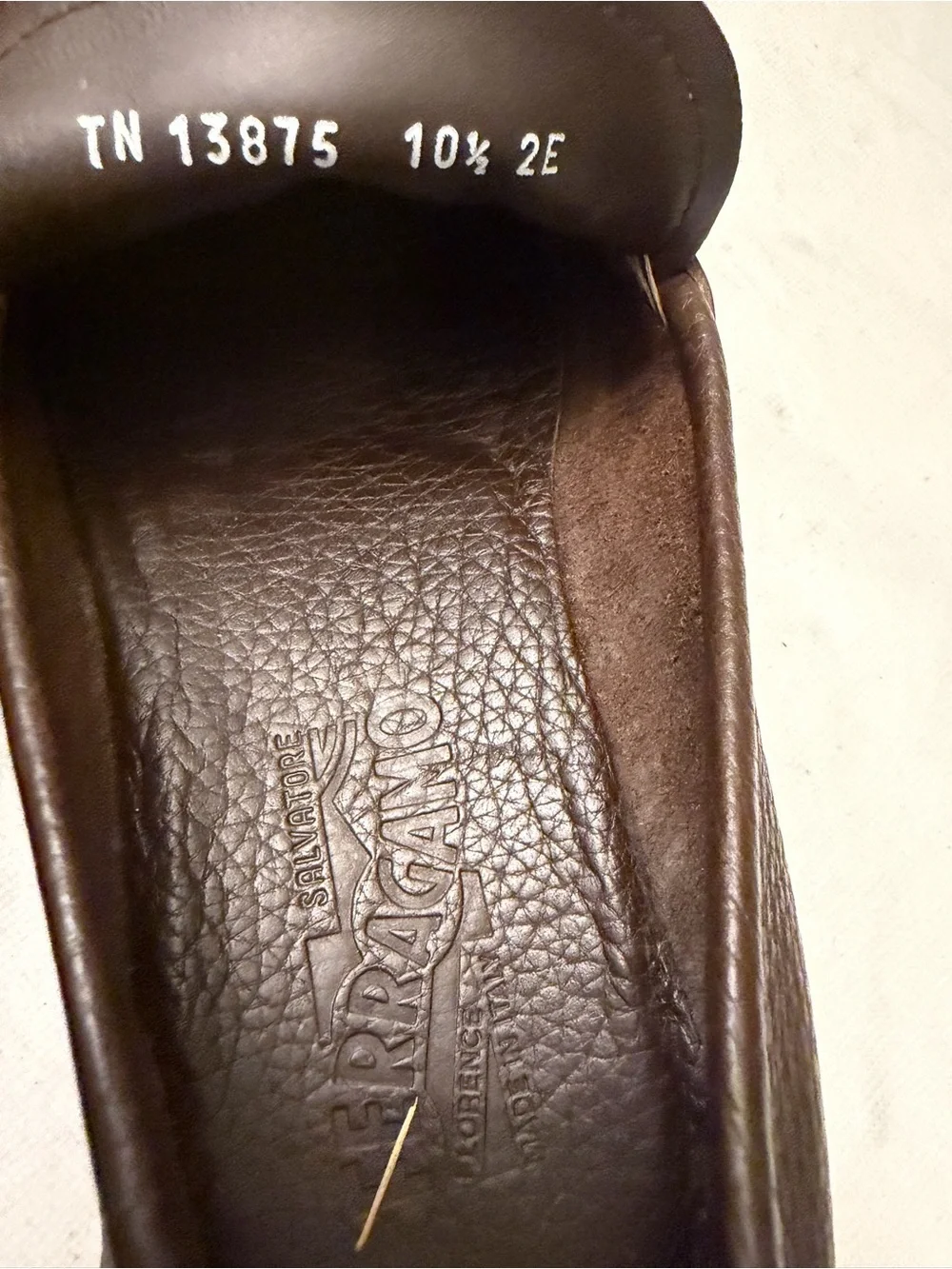 Salvatore Ferragamo Dark Brown Pebbled Leather Bit Loafers, pre-owned,SZ10.5